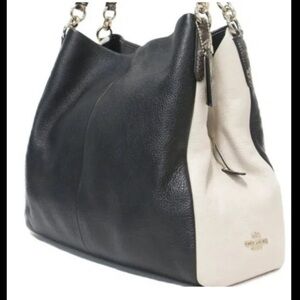 In Stunning Condition! COACH PHOEBE Black & White Saffiano Shoulder/Tote Bag